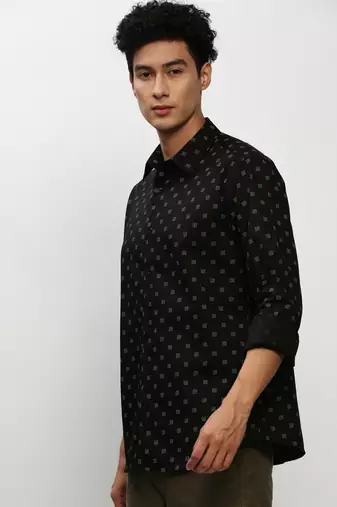 men's long sleeves micro ditsy black shirt