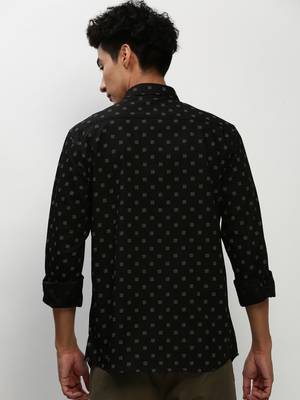 men's long sleeves micro ditsy black shirt 4