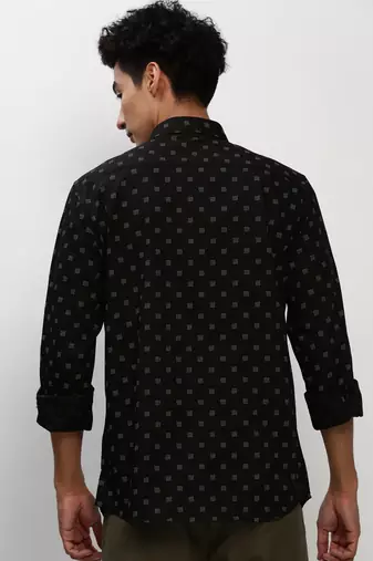 men's long sleeves micro ditsy black shirt