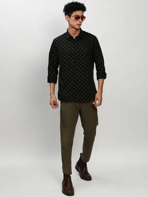men's long sleeves micro ditsy black shirt 5