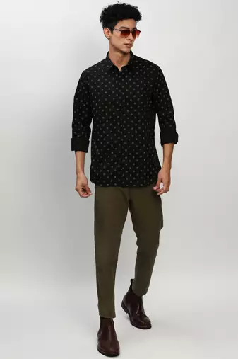 men's long sleeves micro ditsy black shirt