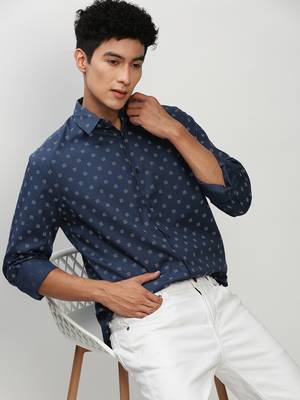 men's long sleeves micro ditsy navy blue shirt 1