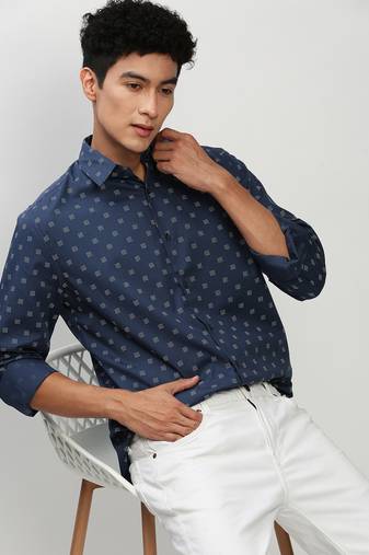 men's long sleeves micro ditsy navy blue shirt