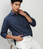men's long sleeves micro ditsy navy blue shirt