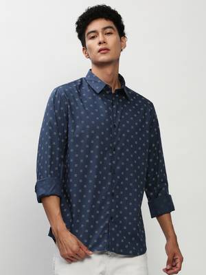 men's long sleeves micro ditsy navy blue shirt 2