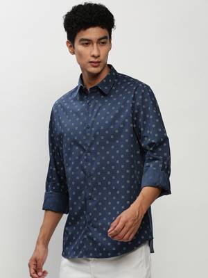 men's long sleeves micro ditsy navy blue shirt 3