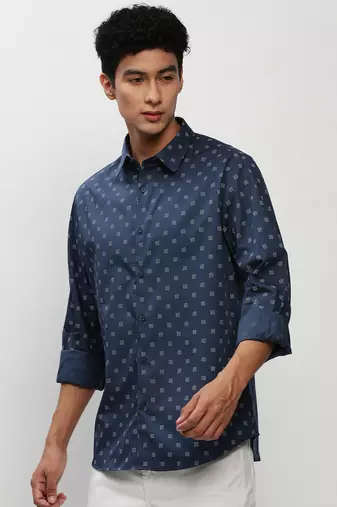 men's long sleeves micro ditsy navy blue shirt