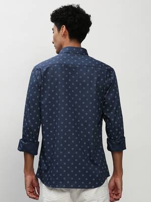 men's long sleeves micro ditsy navy blue shirt 4