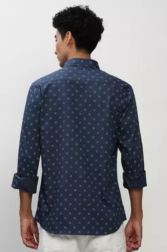 men's long sleeves micro ditsy navy blue shirt