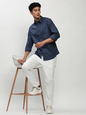 men's long sleeves micro ditsy navy blue shirt 5