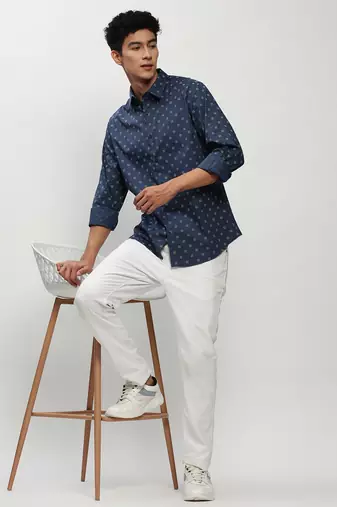 men's long sleeves micro ditsy navy blue shirt