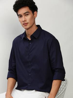men's long sleeves micro ditsy navy blue shirt 1