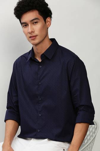men's long sleeves micro ditsy navy blue shirt