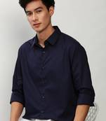 men's long sleeves micro ditsy navy blue shirt