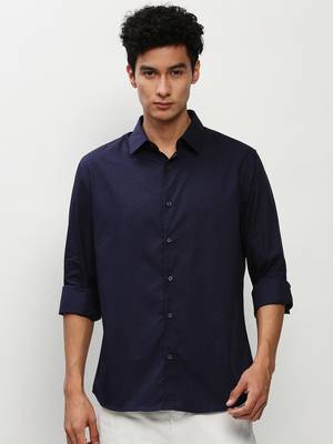 men's long sleeves micro ditsy navy blue shirt 2