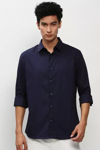 men's long sleeves micro ditsy navy blue shirt