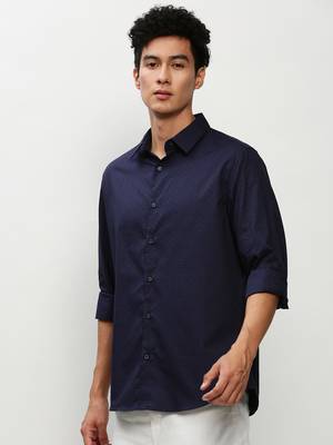 men's long sleeves micro ditsy navy blue shirt 3