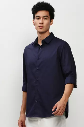 men's long sleeves micro ditsy navy blue shirt