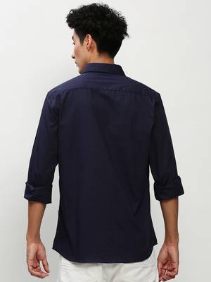 men's long sleeves micro ditsy navy blue shirt 4