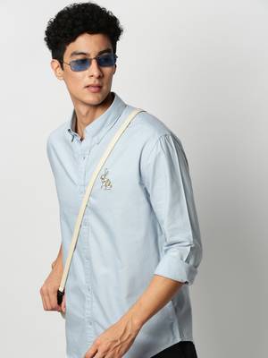 Showoff men's long sleeves solid blue shirt 1