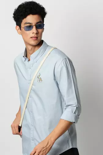 Showoff men's long sleeves solid blue shirt