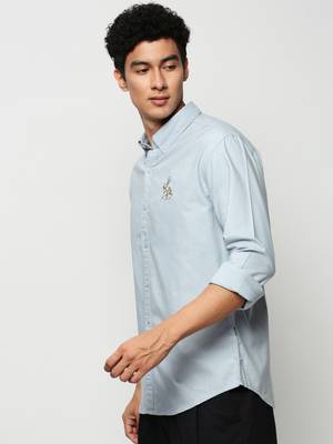 Showoff men's long sleeves solid blue shirt 3