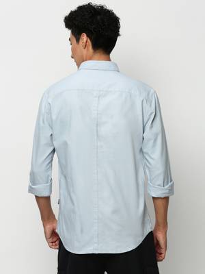 Showoff men's long sleeves solid blue shirt 4
