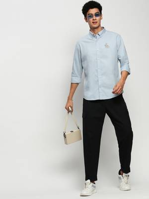 Showoff men's long sleeves solid blue shirt 5