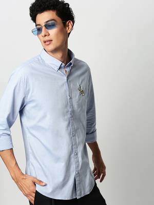 men's long sleeves solid blue shirt 1