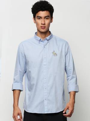 men's long sleeves solid blue shirt 2