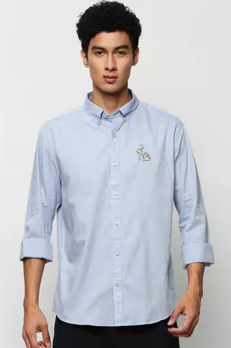 men's long sleeves solid blue shirt
