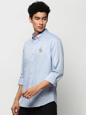 men's long sleeves solid blue shirt 3