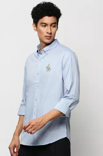 men's long sleeves solid blue shirt