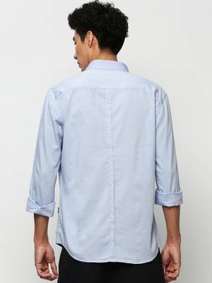 men's long sleeves solid blue shirt 4
