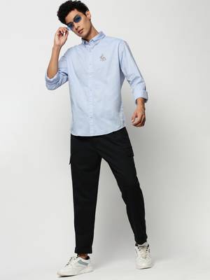 men's long sleeves solid blue shirt 5
