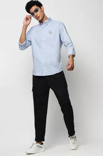 men's long sleeves solid blue shirt