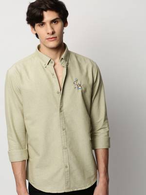 men's long sleeves solid green shirt 1