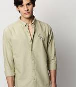 men's long sleeves solid green shirt