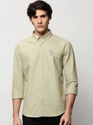men's long sleeves solid green shirt 2