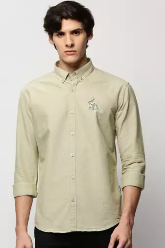 men's long sleeves solid green shirt