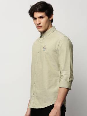 men's long sleeves solid green shirt 3