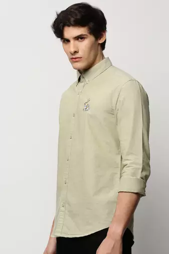 men's long sleeves solid green shirt