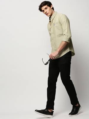 men's long sleeves solid green shirt 5