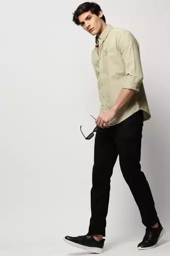 men's long sleeves solid green shirt
