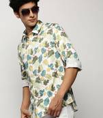 men's long sleeves floral green shirt