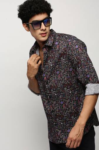 men's long sleeves conversational black shirt