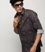 men's long sleeves conversational black shirt