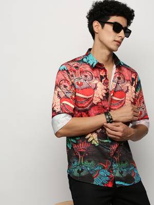 Showoff men's long sleeves conversational red shirt 1