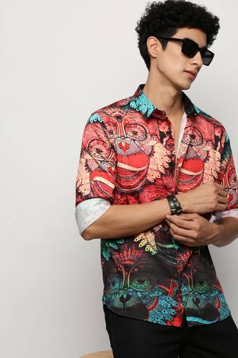 Showoff men's long sleeves conversational red shirt