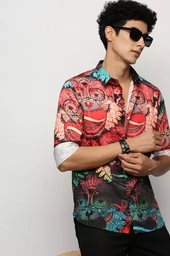 Showoff men's long sleeves conversational red shirt